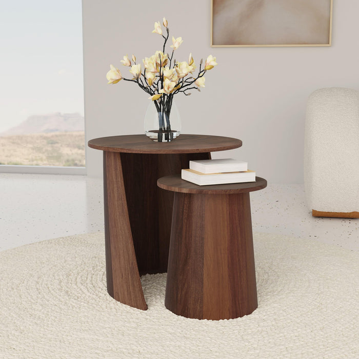 Yency 2-piece Round Mango Wood Nesting Table Set Dark Brown - Time 2 Sleep (West Covina, CA)