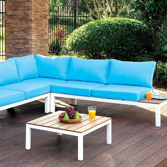 WINONA White/Oak/Blue Patio Sectional w/ Table - Time 2 Sleep (West Covina, CA)