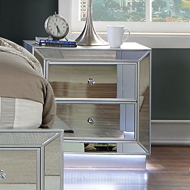 BELLADONNA Night Stand w/ LED & USB, Silver - Time 2 Sleep (West Covina, CA)