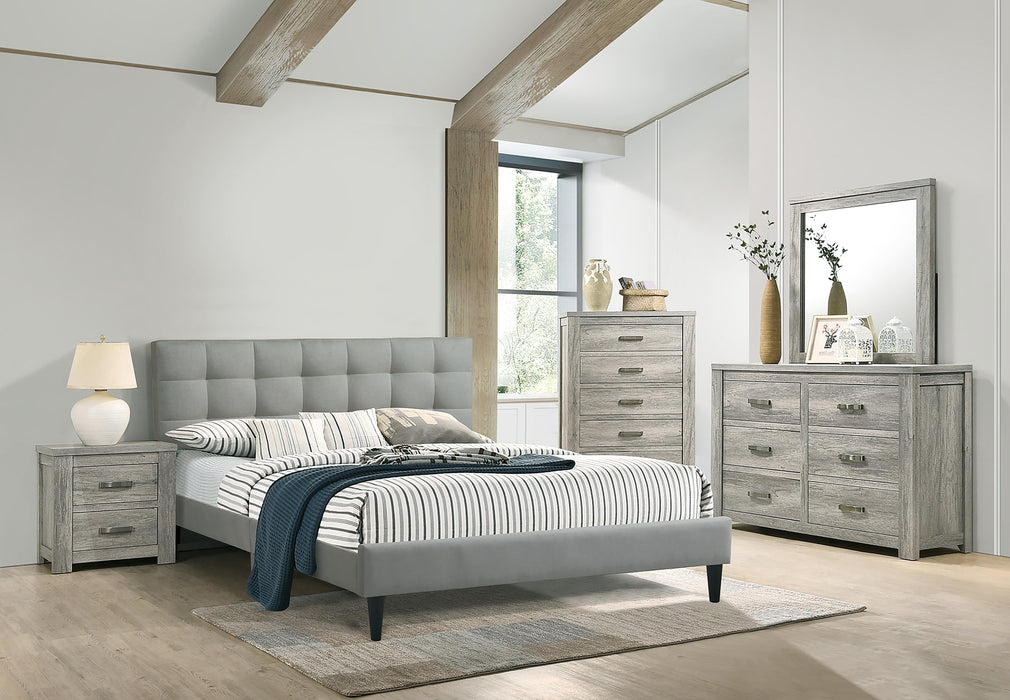 Chyuan Queen Bed/Grey Fabric in Light Grey/Espresso - Time 2 Sleep (West Covina, CA)
