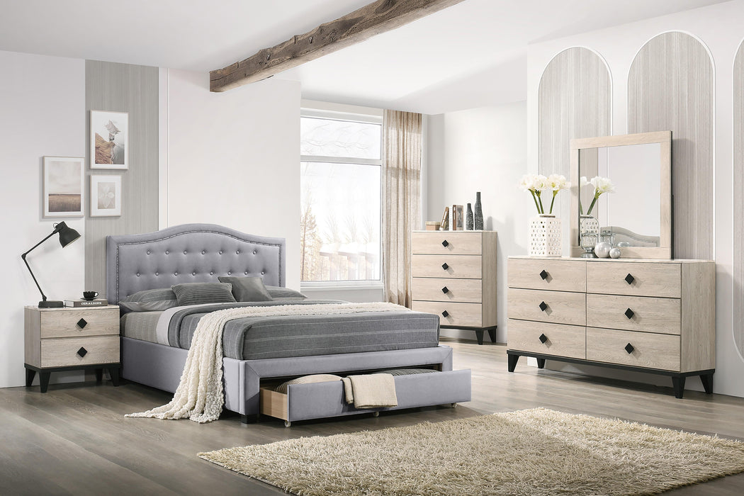 Liihcc Full Bed W/Drawer-Light Grey Burlap in Light Grey / Black - Time 2 Sleep (West Covina, CA)