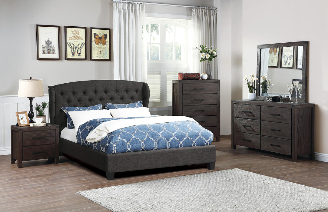 Vphong Queen Bed/Charcoal Fabric in Charcoal / Espresso - Time 2 Sleep (West Covina, CA)
