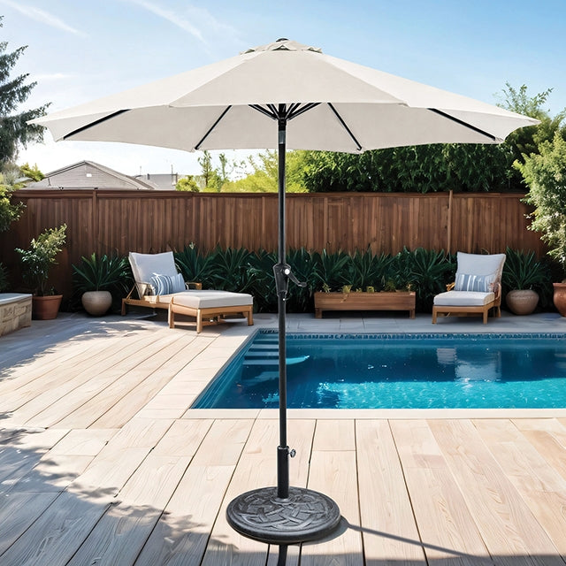 Tano 9' Outdoor Umbrella + 21" Round Base - Time 2 Sleep (West Covina, CA)