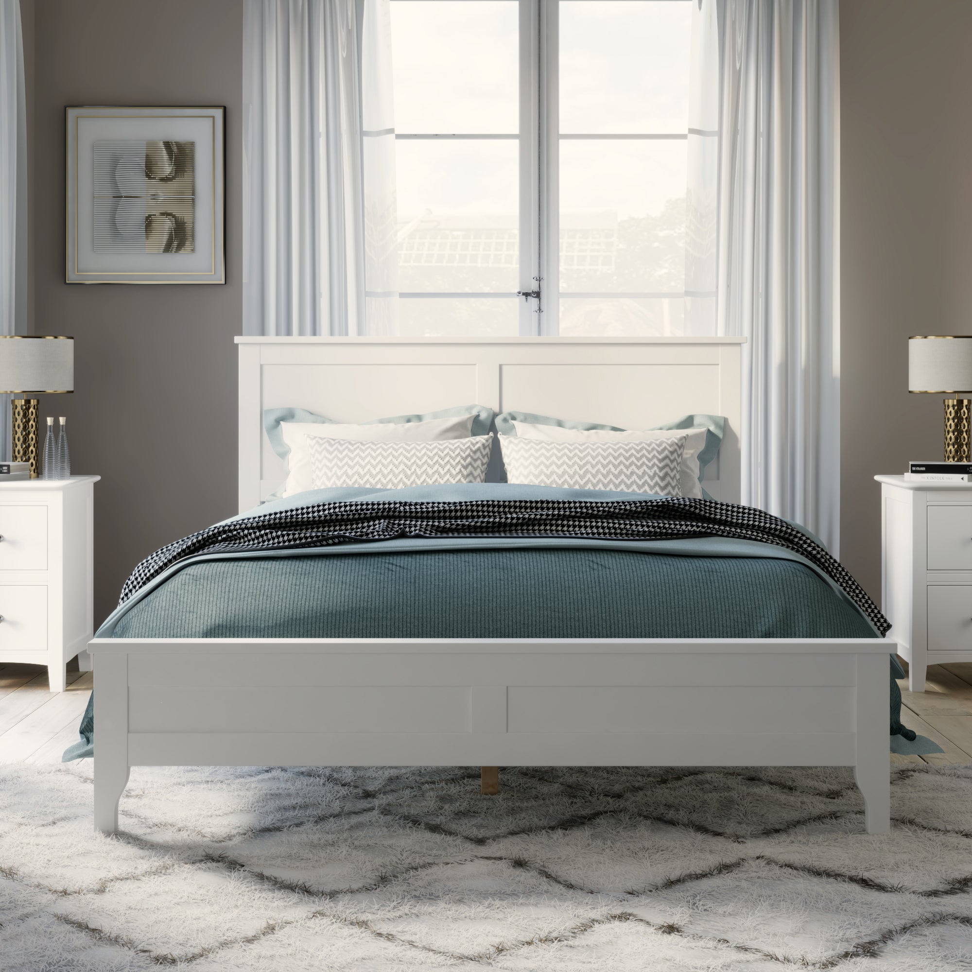 Modern White King Platform Bed