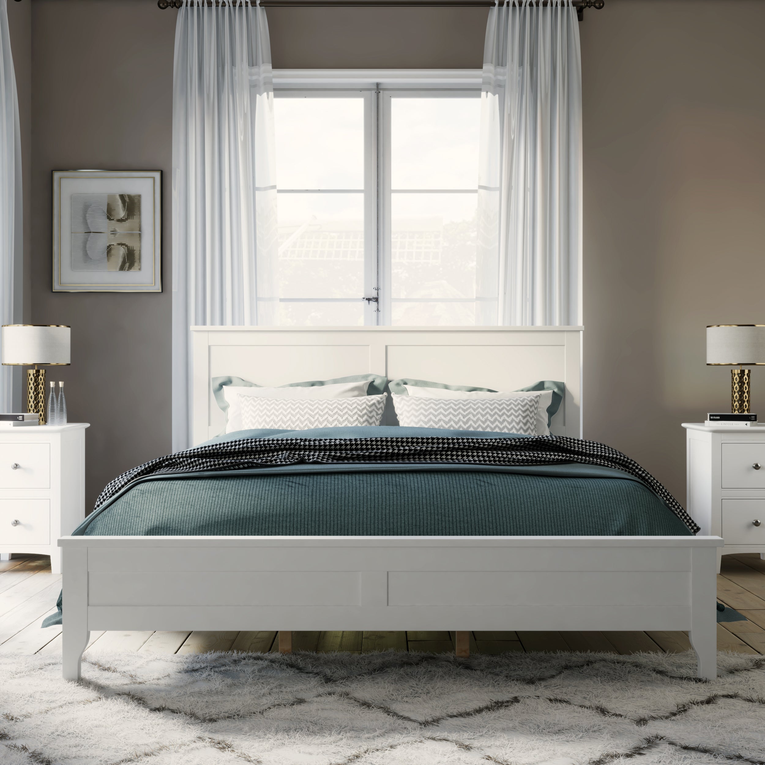 Modern White Queen Platform Bed 