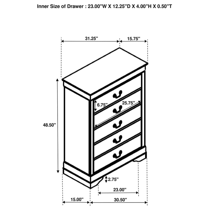 Louis Philippe 5-drawer Bedroom Chest White - Time 2 Sleep (West Covina, CA)