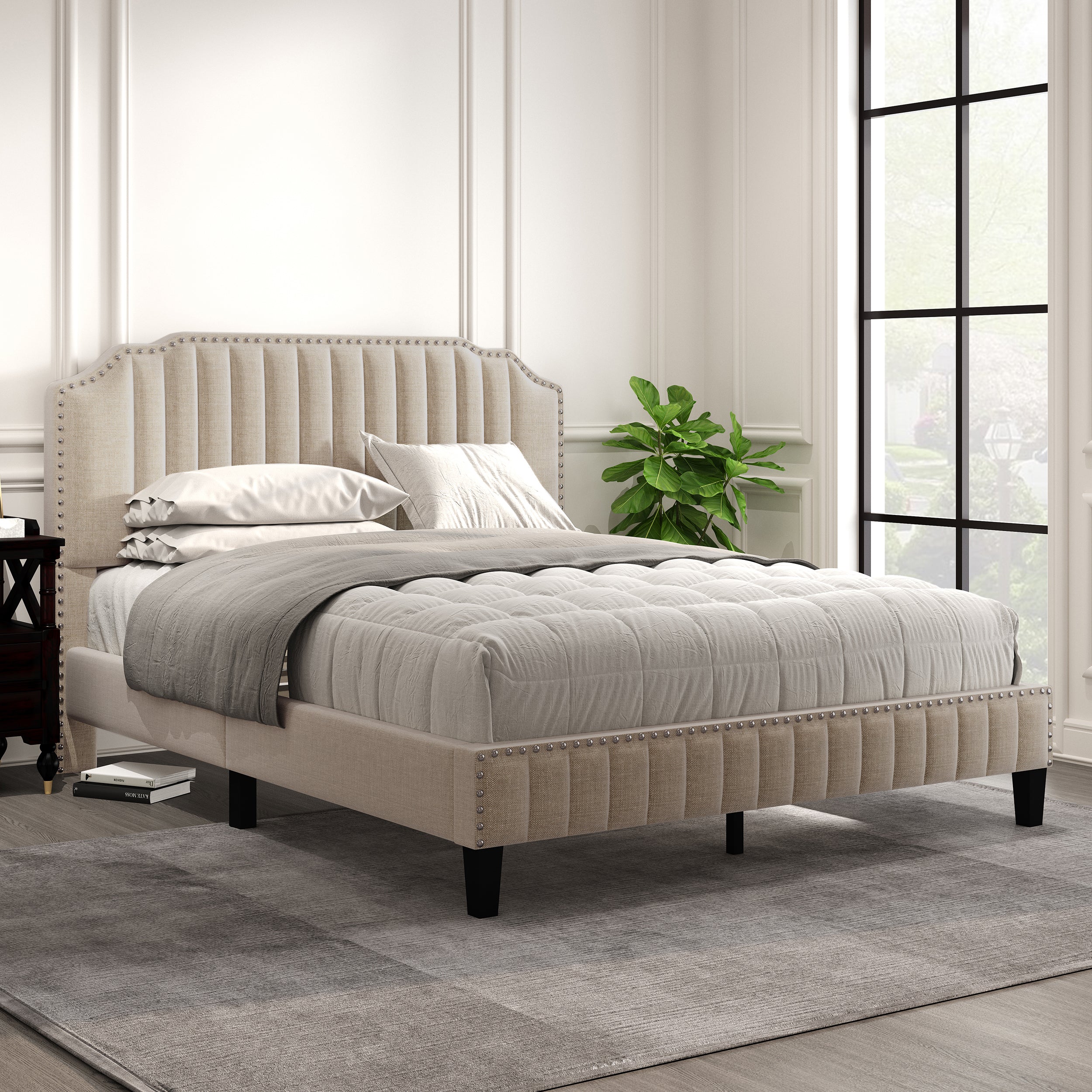 Modern Linen Curved Bed