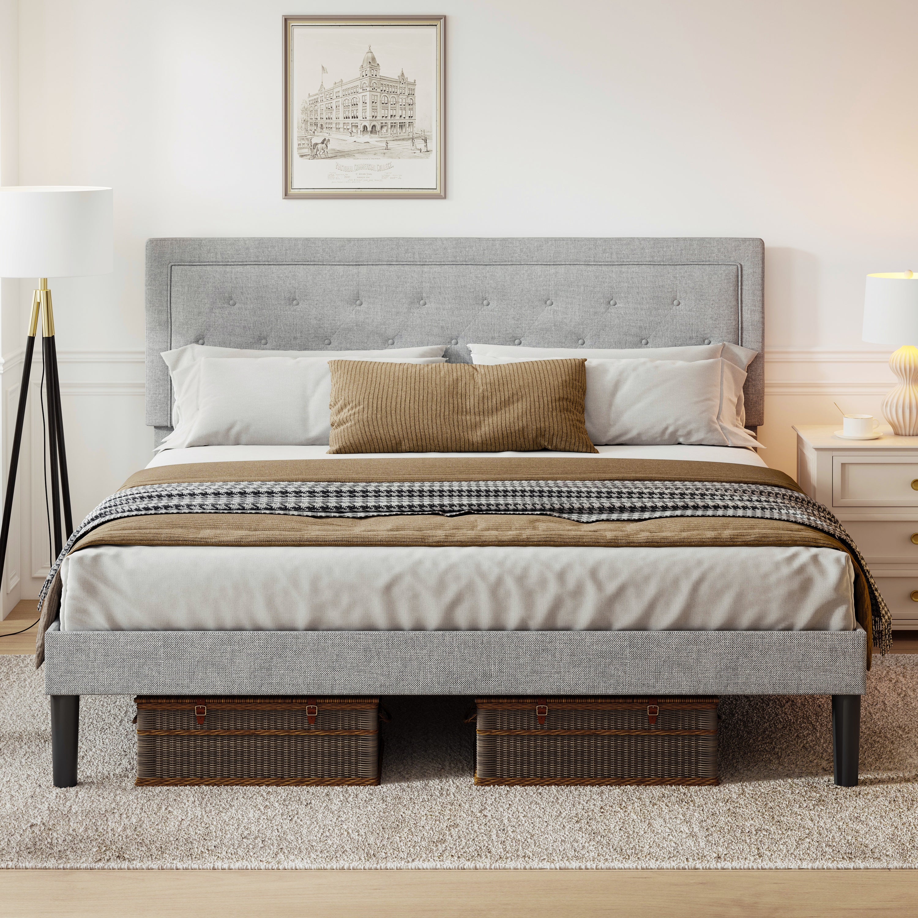 Light Grey Bed Frame With Adjustable Border