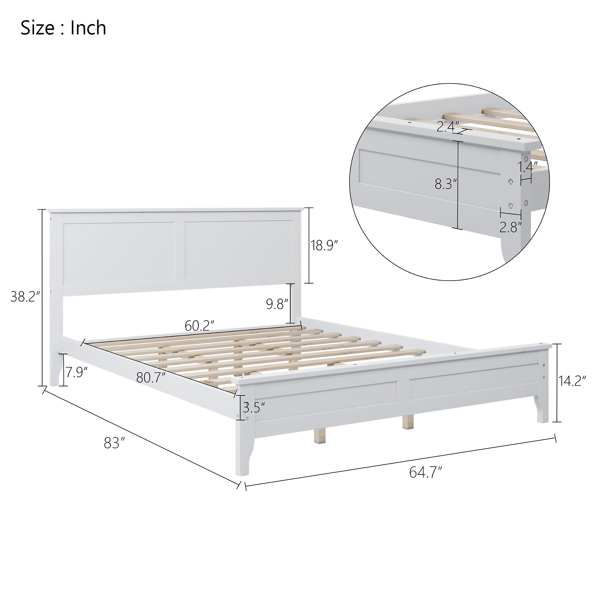 Modern White Queen Platform Bed 