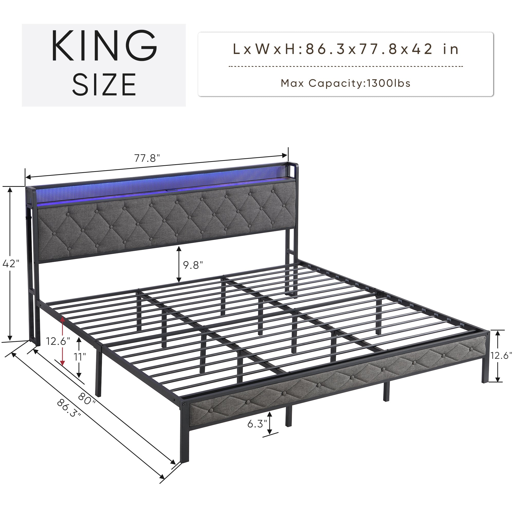 King Size Platform Bed Frame 