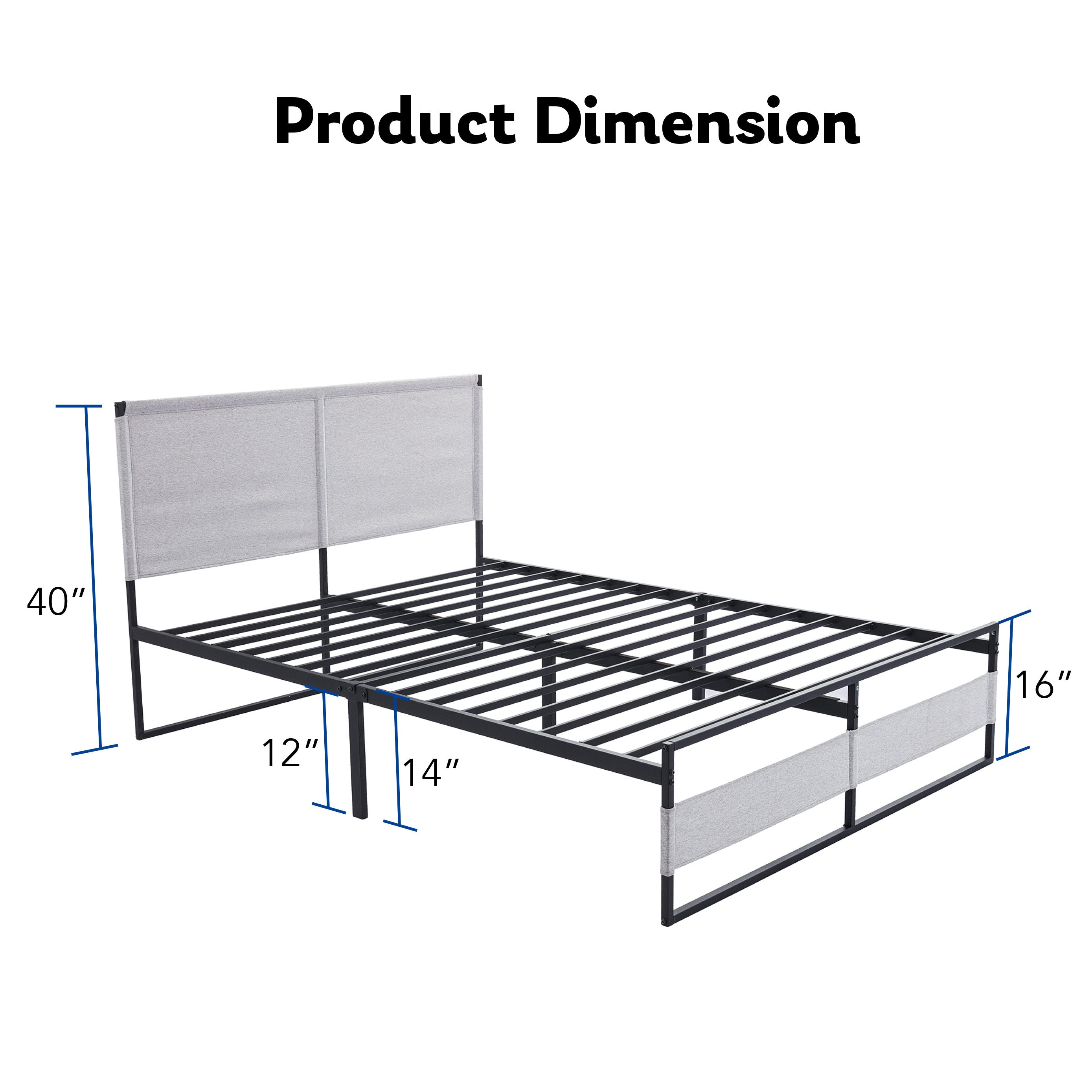 V4 Metal Bed Frame 14 Inch Queen Size with Headboard and Footboard, Mattress Platform with 12 Inch Storage Space