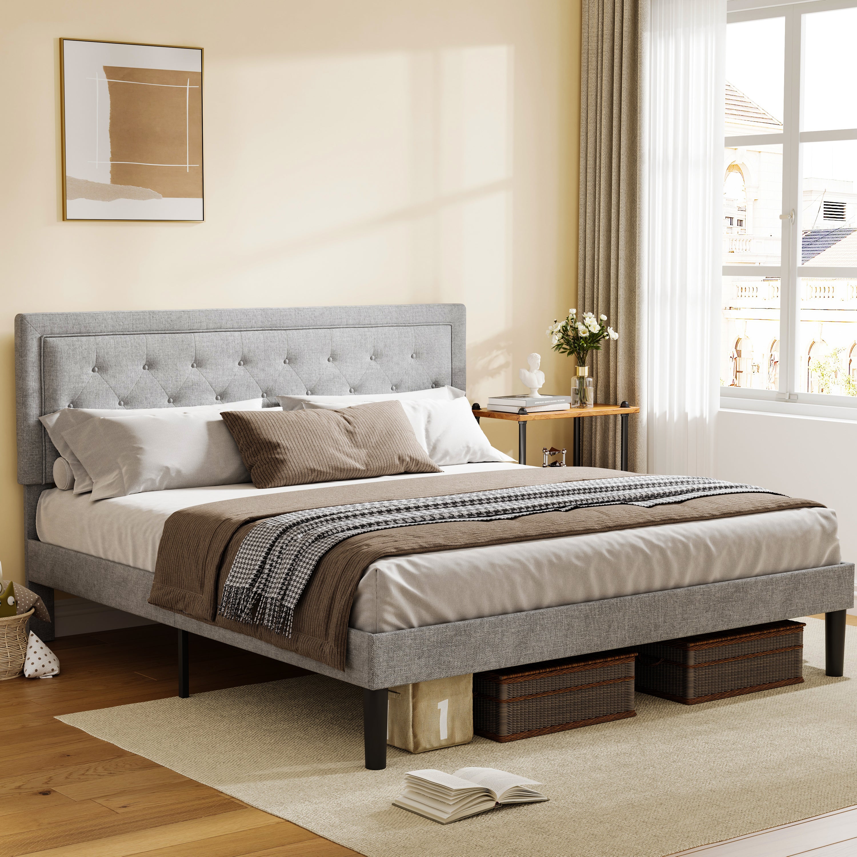 Light Grey Bed Frame With Adjustable Border