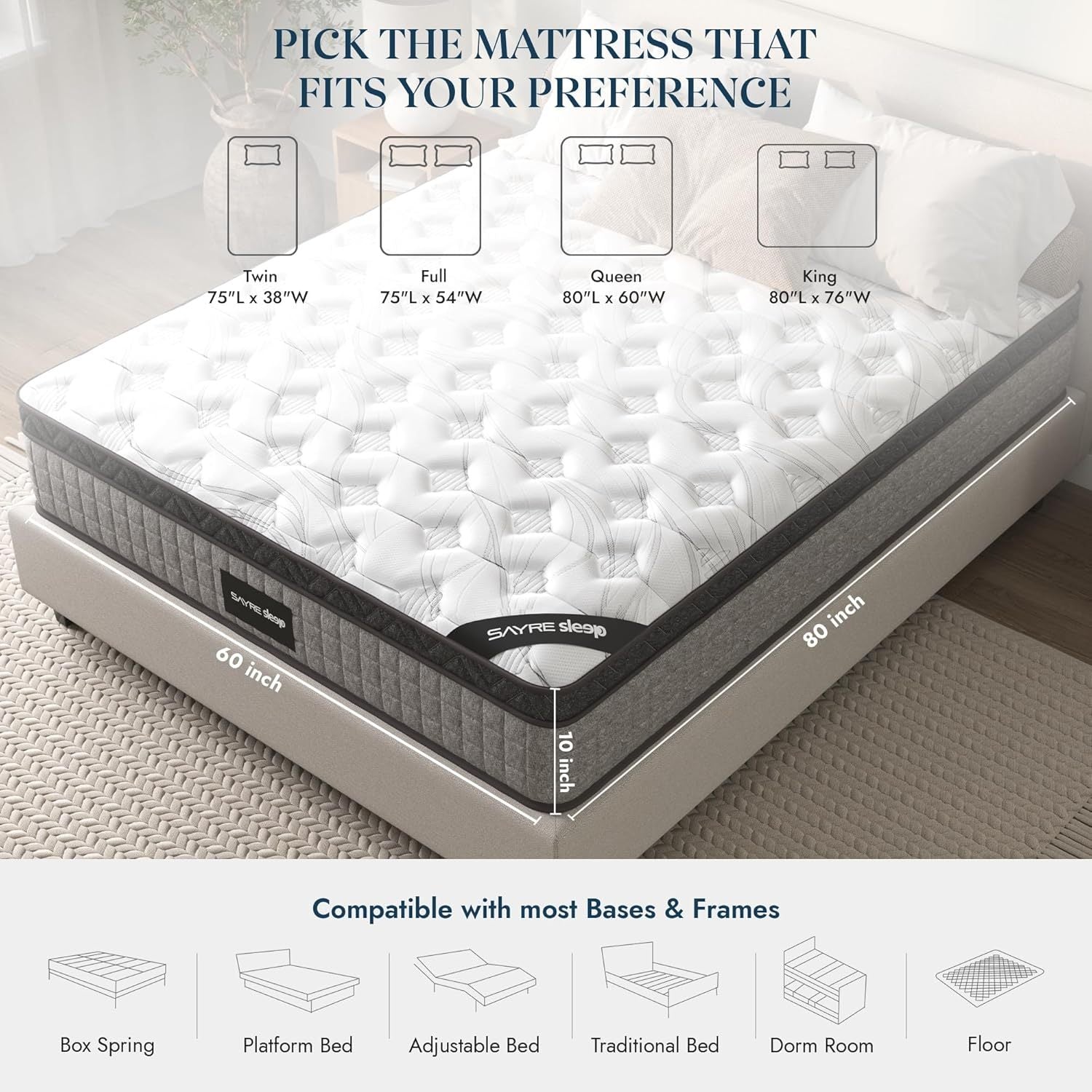 Assembled in USA -  High Quality 10" King Diamond Innerspring Hybrid and Cooling Gel Memory Foam Mattress, Pressure Relief, and Motion Isolation, CertiPUR-US and Oeko TEX Certified