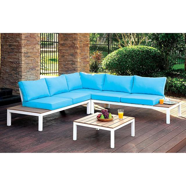 WINONA White/Oak/Blue Patio Sectional w/ Table - Time 2 Sleep (West Covina, CA)