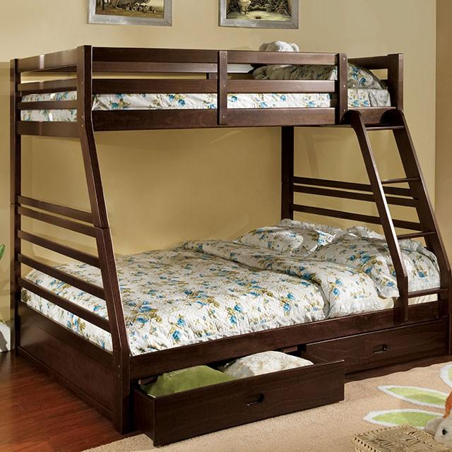California II Cherry Twin/Full Bunk Bed w/ 2 Drawers Cherry, Walnut, Grey, &Oak - Time 2 Sleep (West Covina, CA)