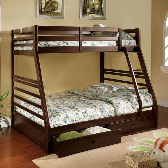 California II Cherry Twin/Full Bunk Bed w/ 2 Drawers Cherry, Walnut, Grey, &Oak - Time 2 Sleep (West Covina, CA)