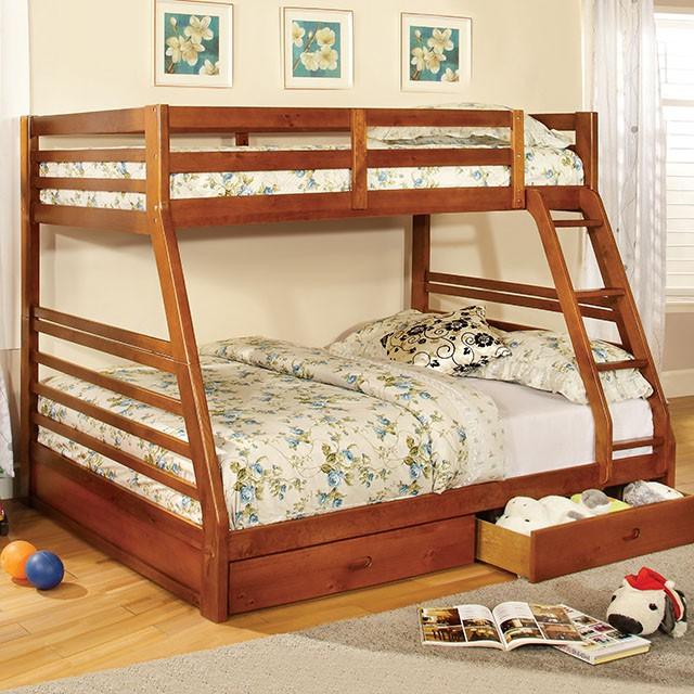 California II Cherry Twin/Full Bunk Bed w/ 2 Drawers Cherry, Walnut, Grey, &Oak - Time 2 Sleep (West Covina, CA)