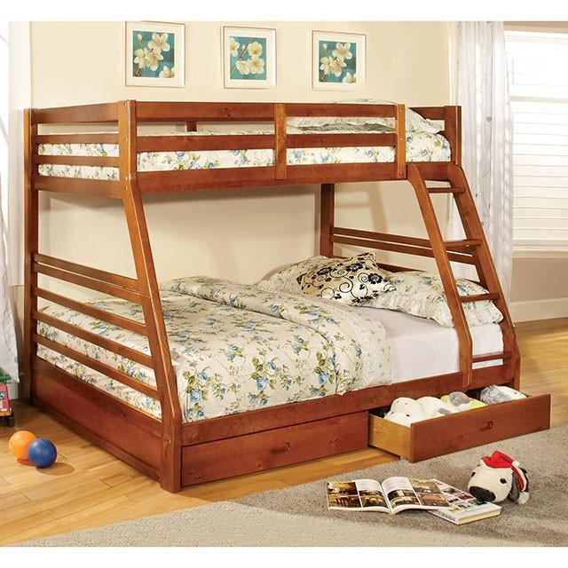 California II Cherry Twin/Full Bunk Bed w/ 2 Drawers Cherry, Walnut, Grey, &Oak - Time 2 Sleep (West Covina, CA)