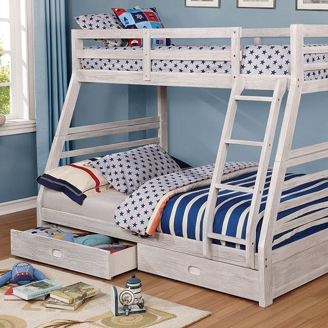 California III Wire-Brushed White Twin/Full Bunk Bed w/ 2 Drawers - Time 2 Sleep (West Covina, CA)