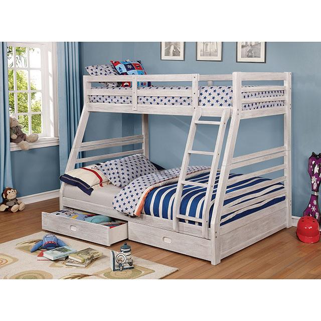 California III Wire-Brushed White Twin/Full Bunk Bed w/ 2 Drawers - Time 2 Sleep (West Covina, CA)