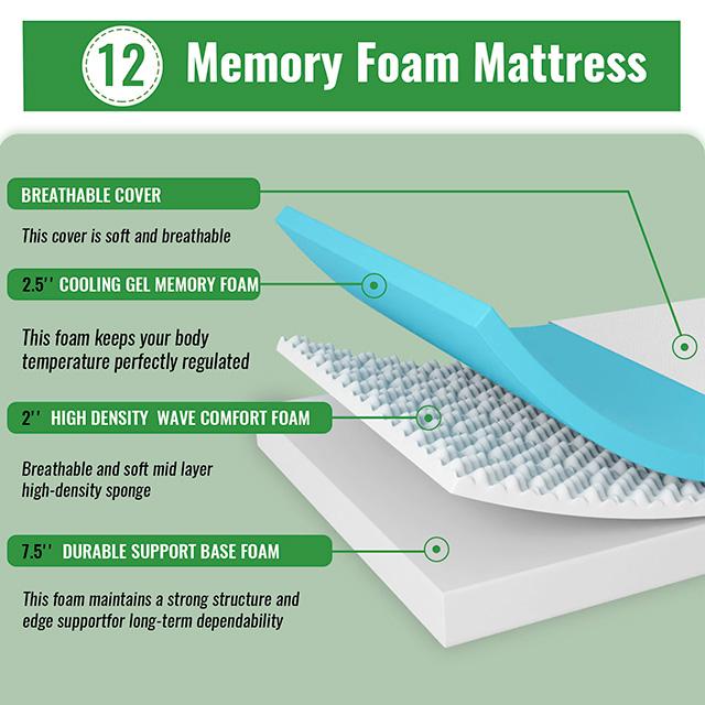 Coreopsis 12" Full Memory Foam Wave Comfort - Time 2 Sleep (West Covina, CA)