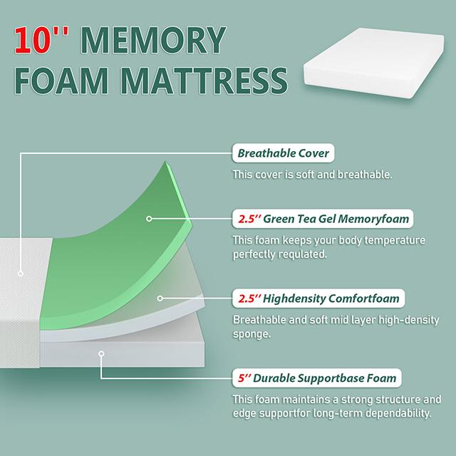 Forsythia 10" Full Green Tea Gel Memory Foam - Time 2 Sleep (West Covina, CA)