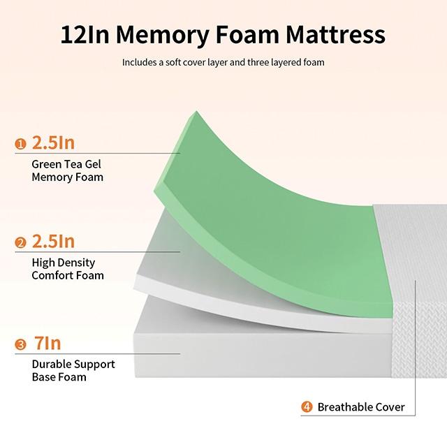 Forsythia 12" E.King Green Tea Gel Memory Foam - Time 2 Sleep (West Covina, CA)