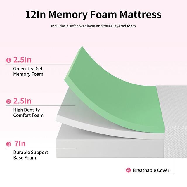Forsythia 12" Twin Green Tea Gel Memory Foam - Time 2 Sleep (West Covina, CA)