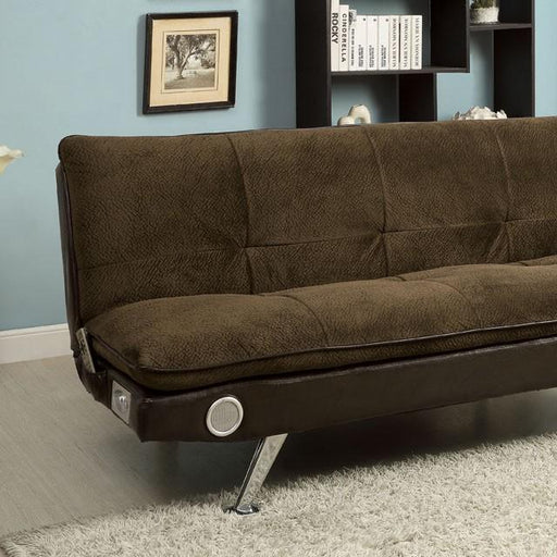 GALLAGHER Dark Brown/Chrome Futon Sofa w/ Bluetooth Speaker, Brown - Time 2 Sleep (West Covina, CA)