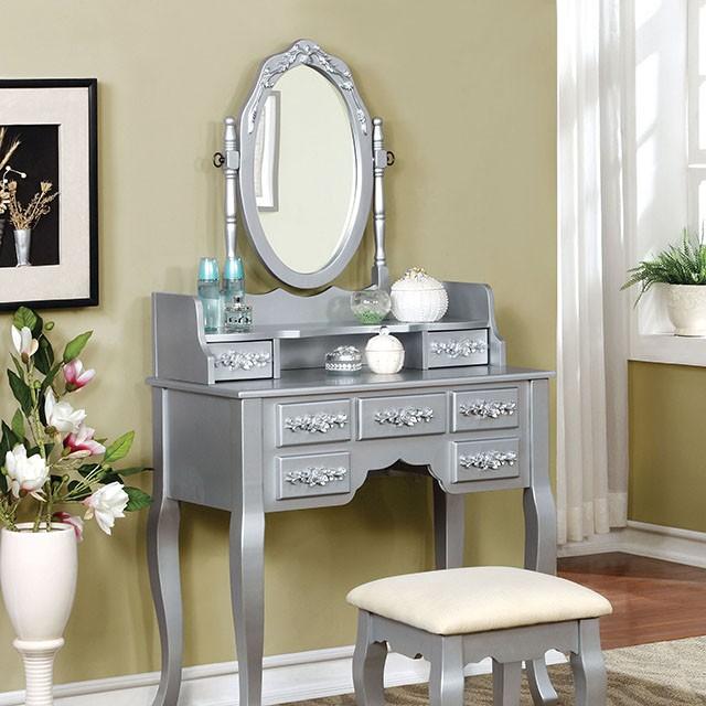 Harriet Silver Vanity w/ Stool - Time 2 Sleep (West Covina, CA)