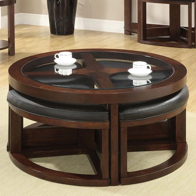 Crystal Cove II Dark Walnut Round Coffee Table w/ 4 Stools - Time 2 Sleep (West Covina, CA)