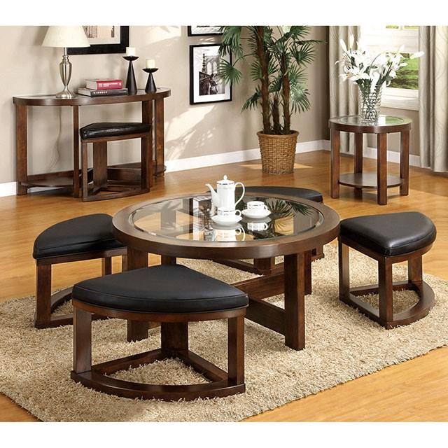 Crystal Cove II Dark Walnut Round Coffee Table w/ 4 Stools - Time 2 Sleep (West Covina, CA)