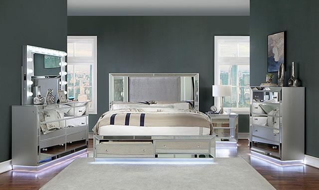 BELLADONNA Night Stand w/ LED & USB, Silver - Time 2 Sleep (West Covina, CA)