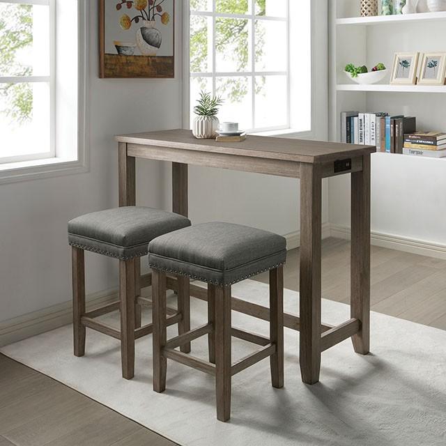 CAERLEON 3 Pc. Counter Ht. Table Set, Wire-brushed Gray - Time 2 Sleep (West Covina, CA)