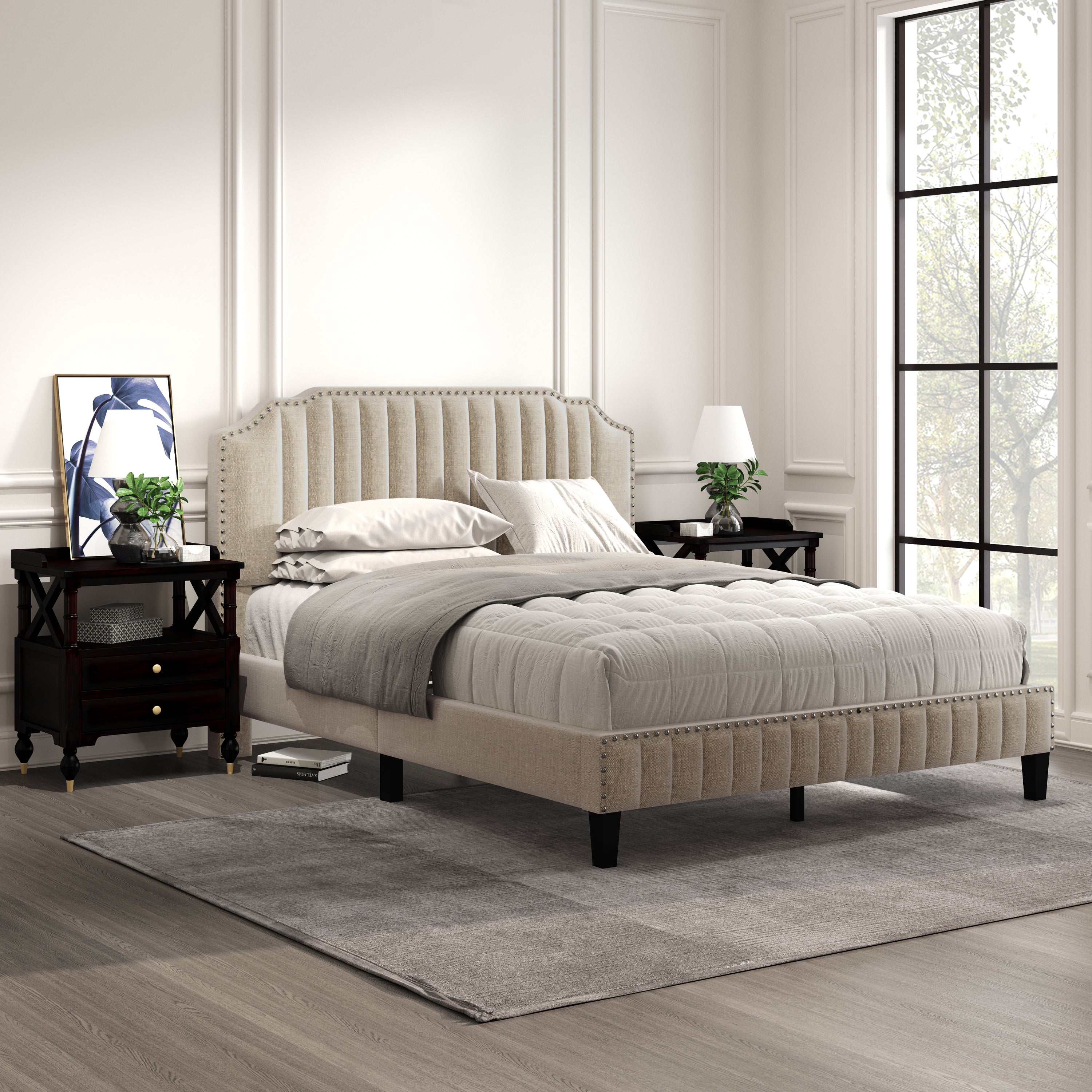 Curved Upholstered Platform Bed