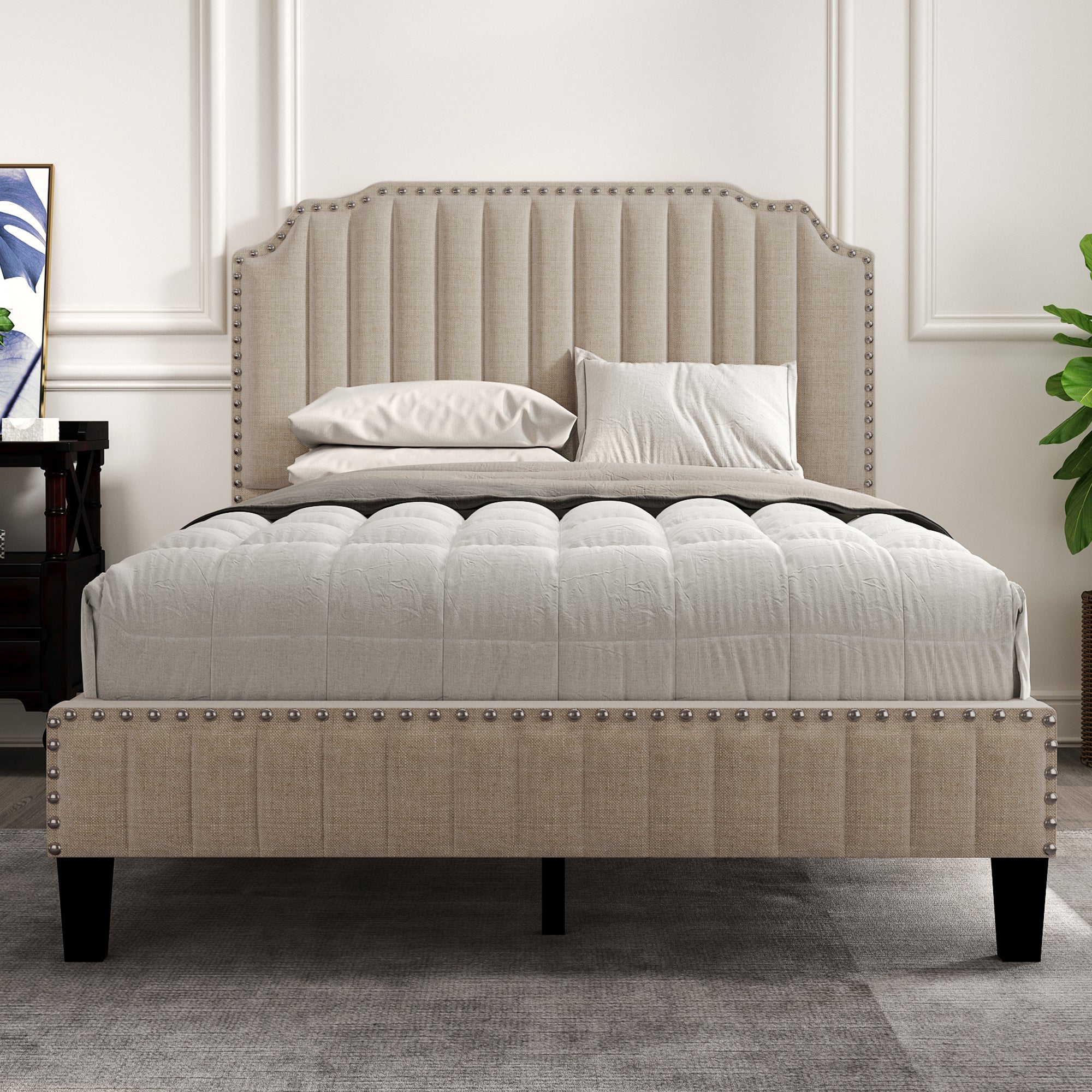 Curved Upholstered Platform Bed