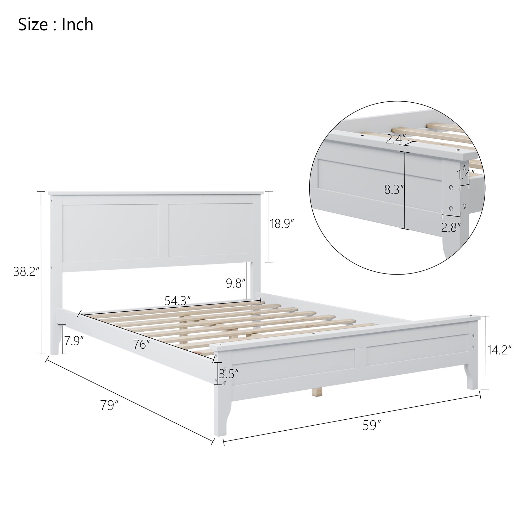 White Solid Platform Bed 