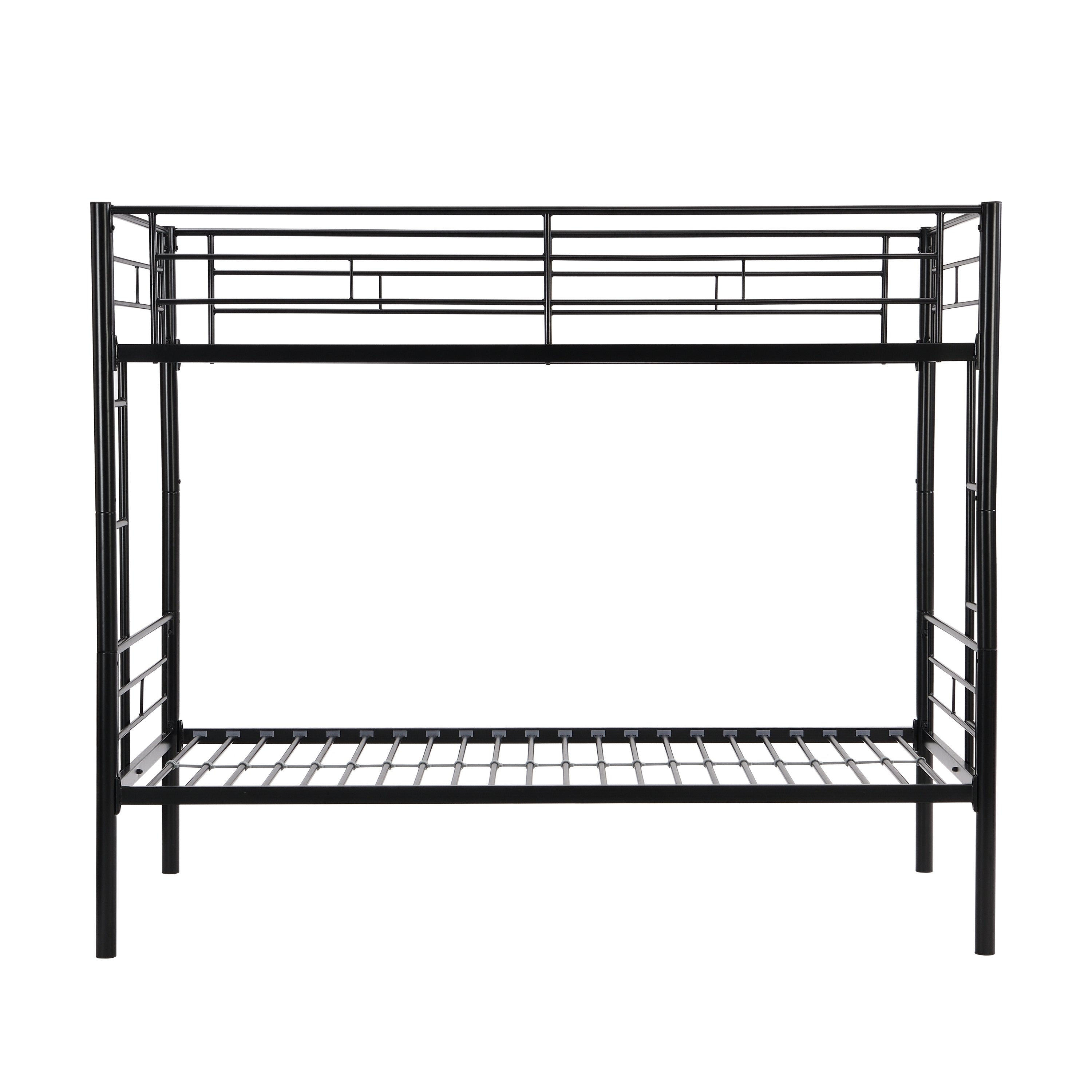 Bunk Bed Twin Over Twin Size with 2 Ladders and Full-Length Guardrail, Metal, Storage Space, No Box Spring Needed, Noise Free, Black