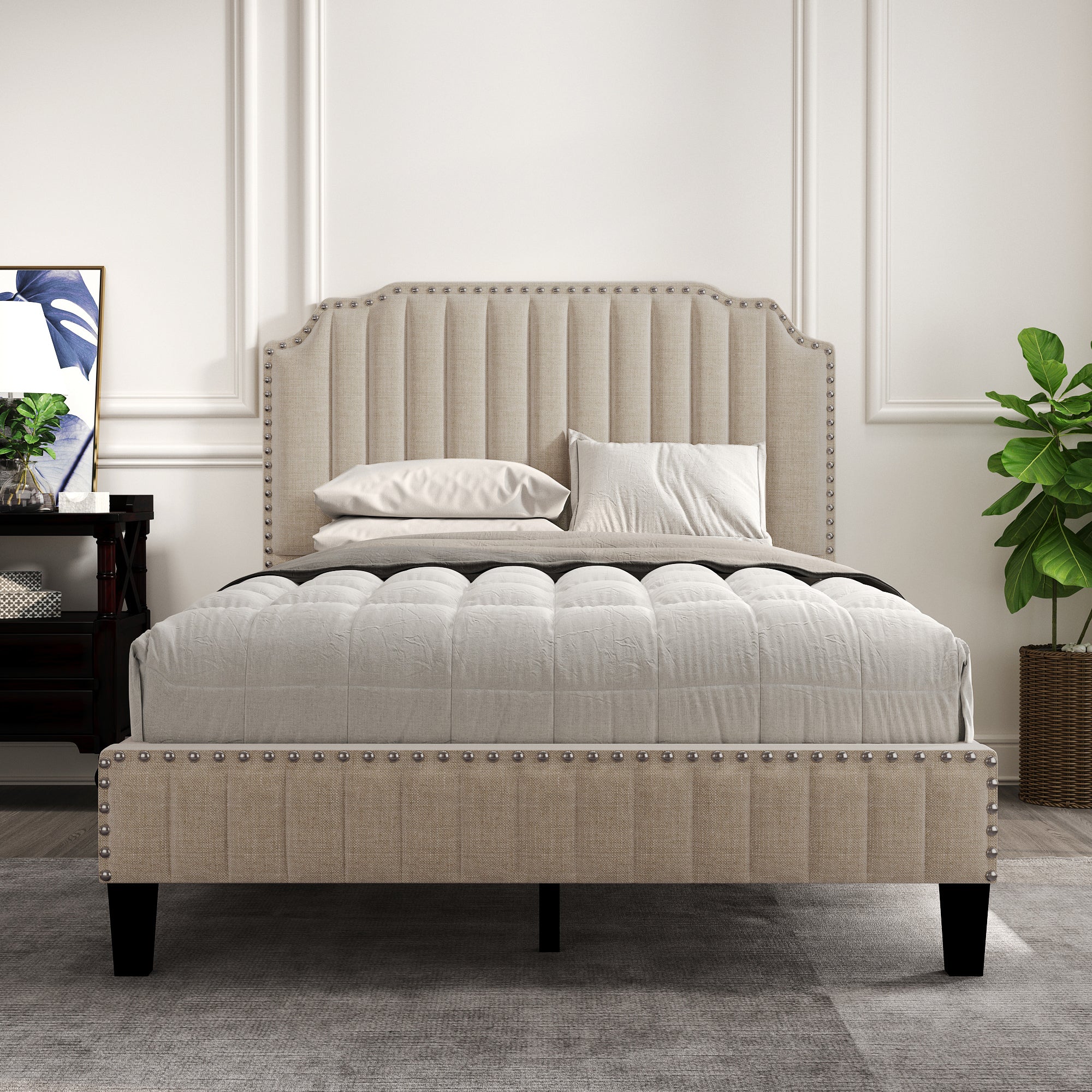 Curved Upholstered Platform Bed