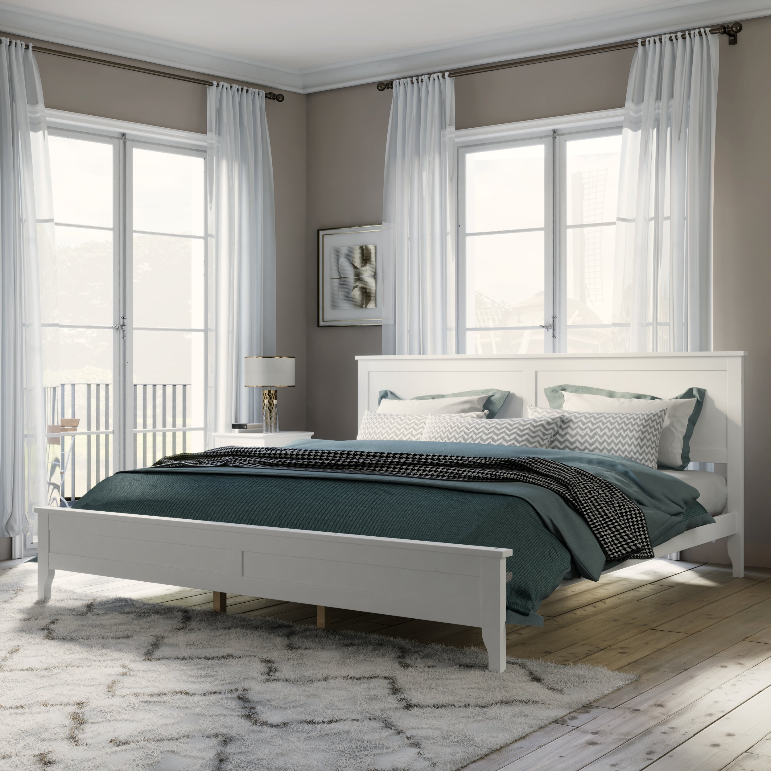 Modern White King Platform Bed