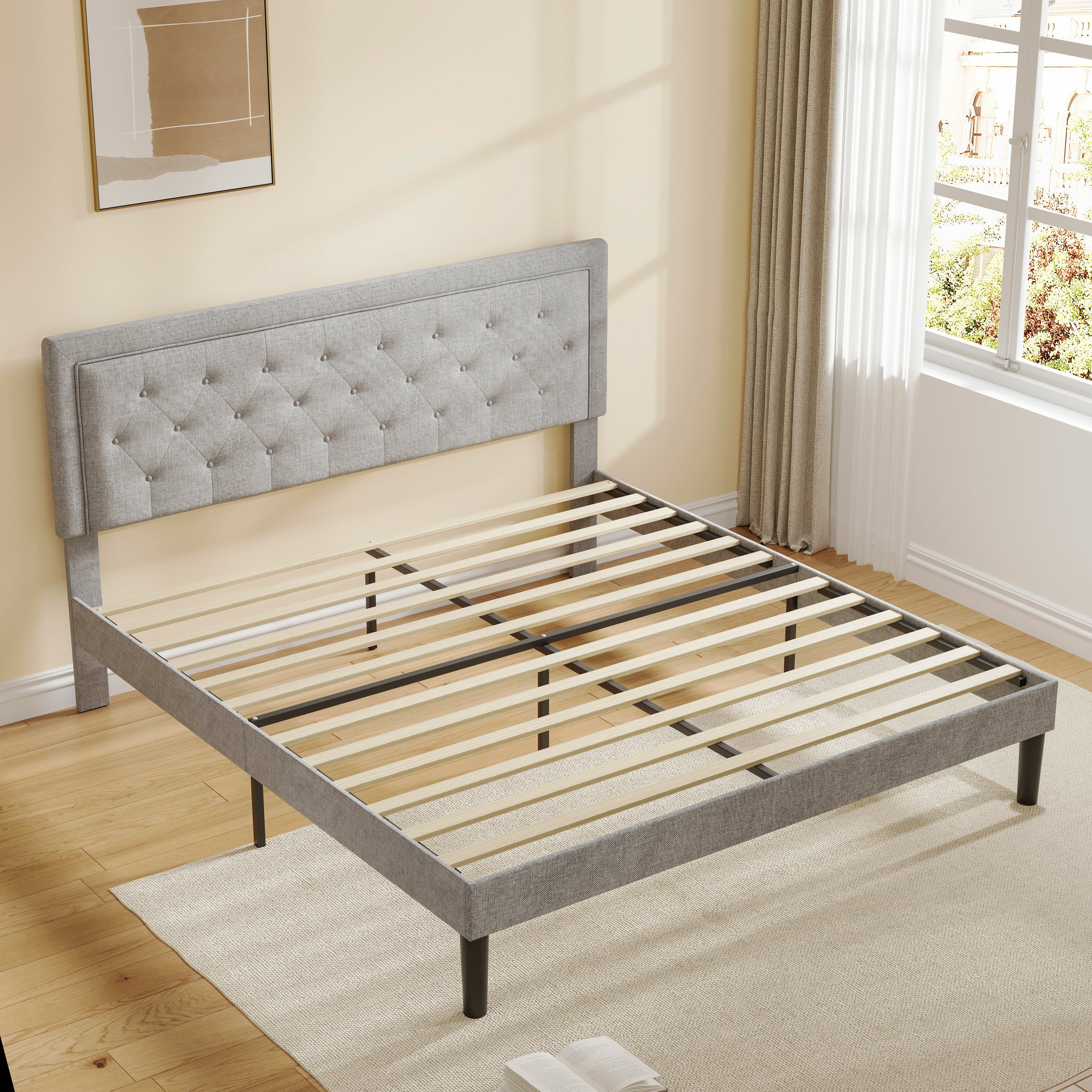 Light Grey Bed Frame With Adjustable Border