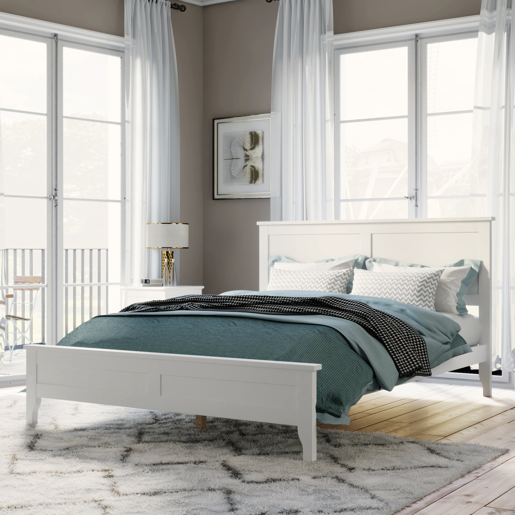 White Solid Platform Bed 