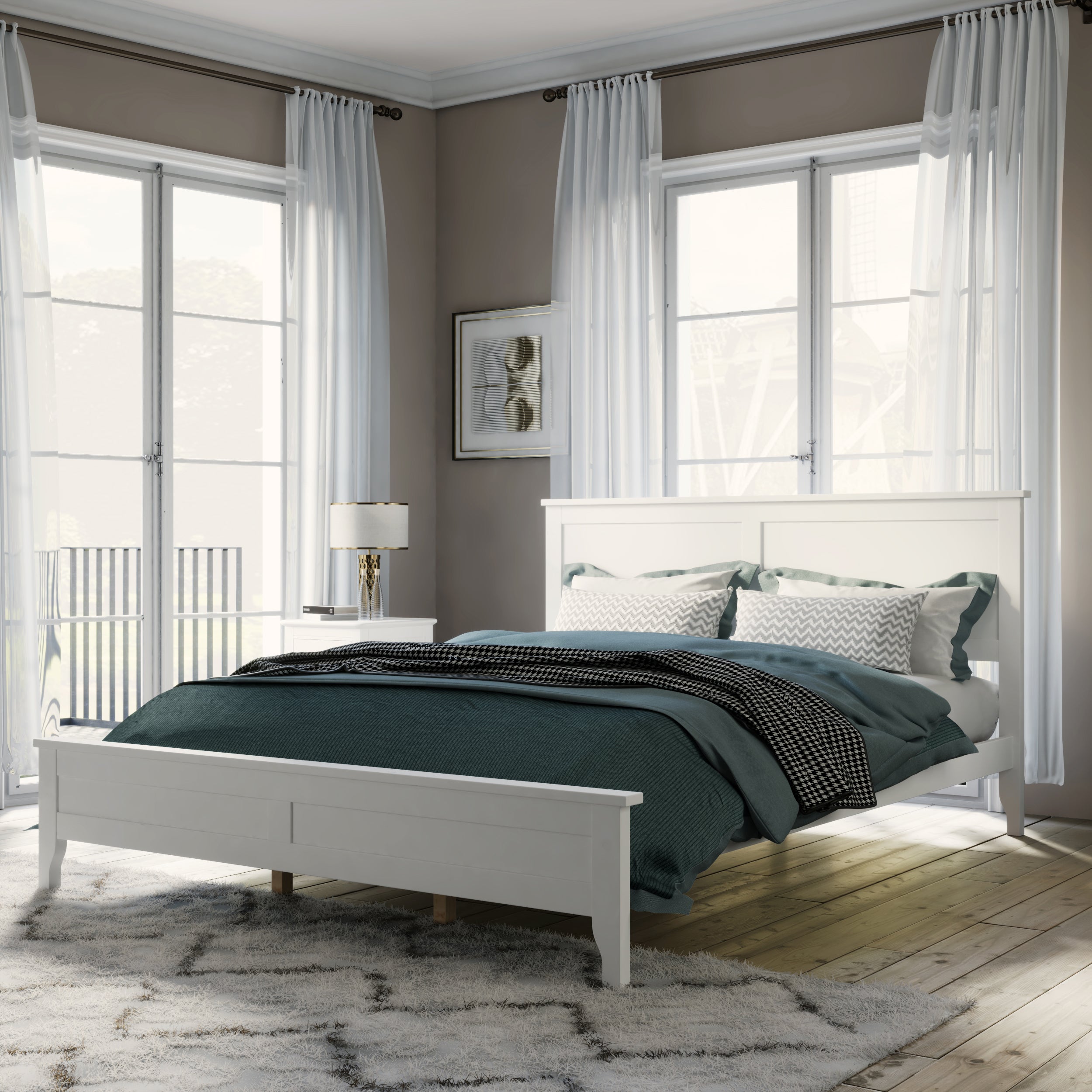 Modern White Queen Platform Bed 