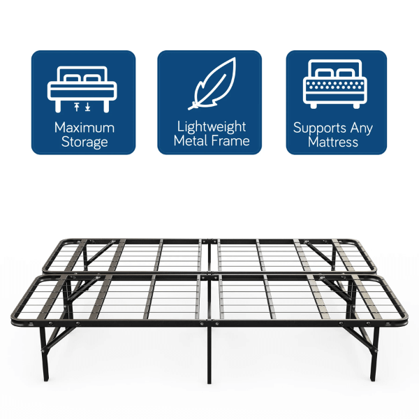 Product description Keep your mattress supported while maximizing your under bed storage. This frame is lightweight, durable and easy to assemble. -14" frame with sleek design for maximum storage -Convenient