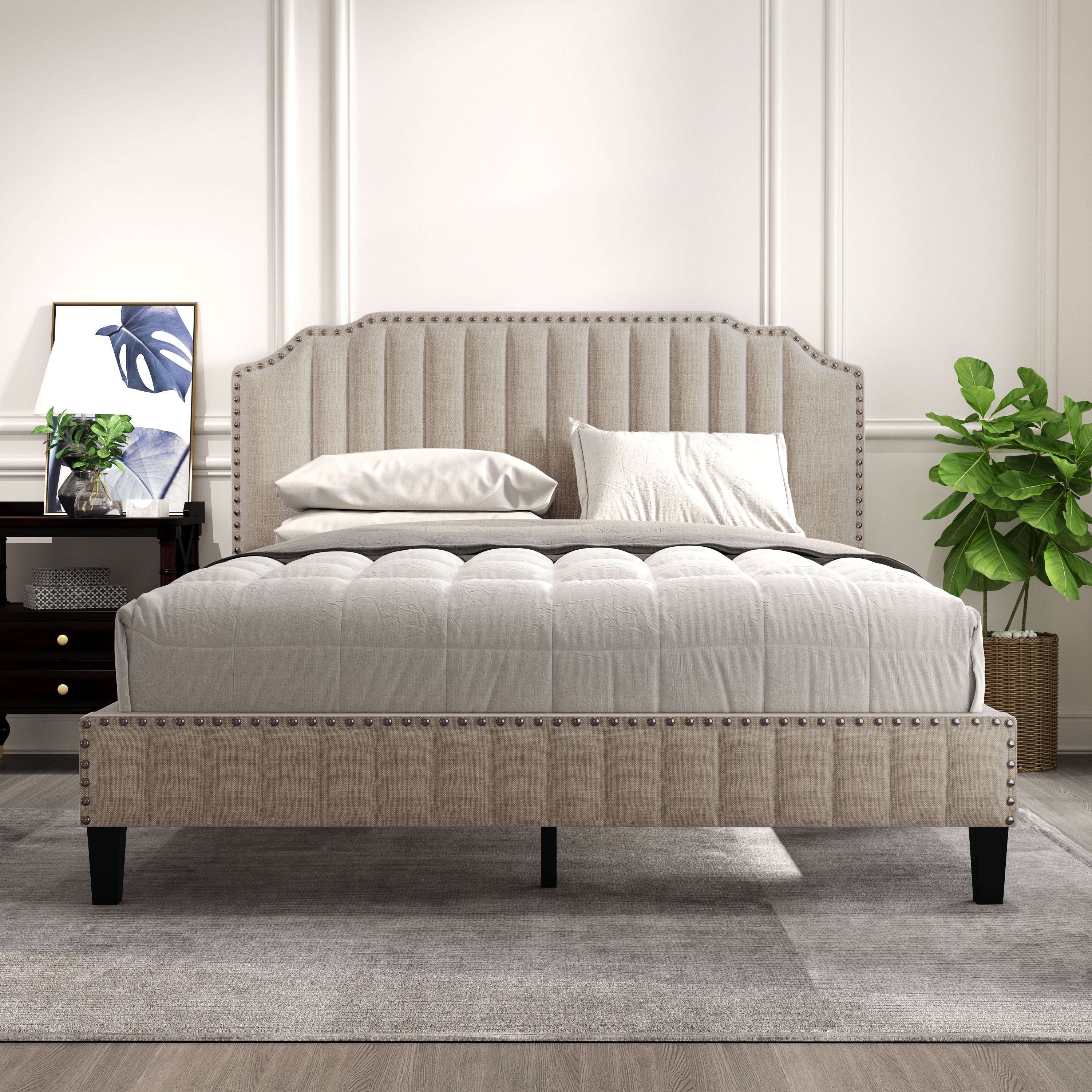 Modern Linen Curved Bed